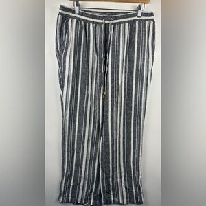 Ellen Tracy‎ Women's Size L Linen Blend Wide Leg Drawstring Pants Stripped White